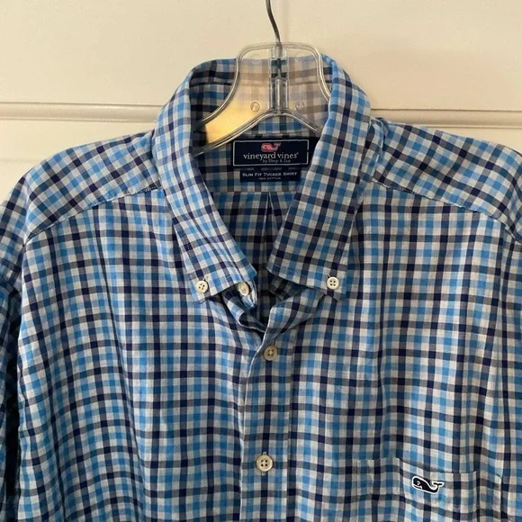 Vineyard Vines Slim Fit Tucker Shirt Blue Check Button Down Men’s Size XL Preppy - Picture 3 of 8